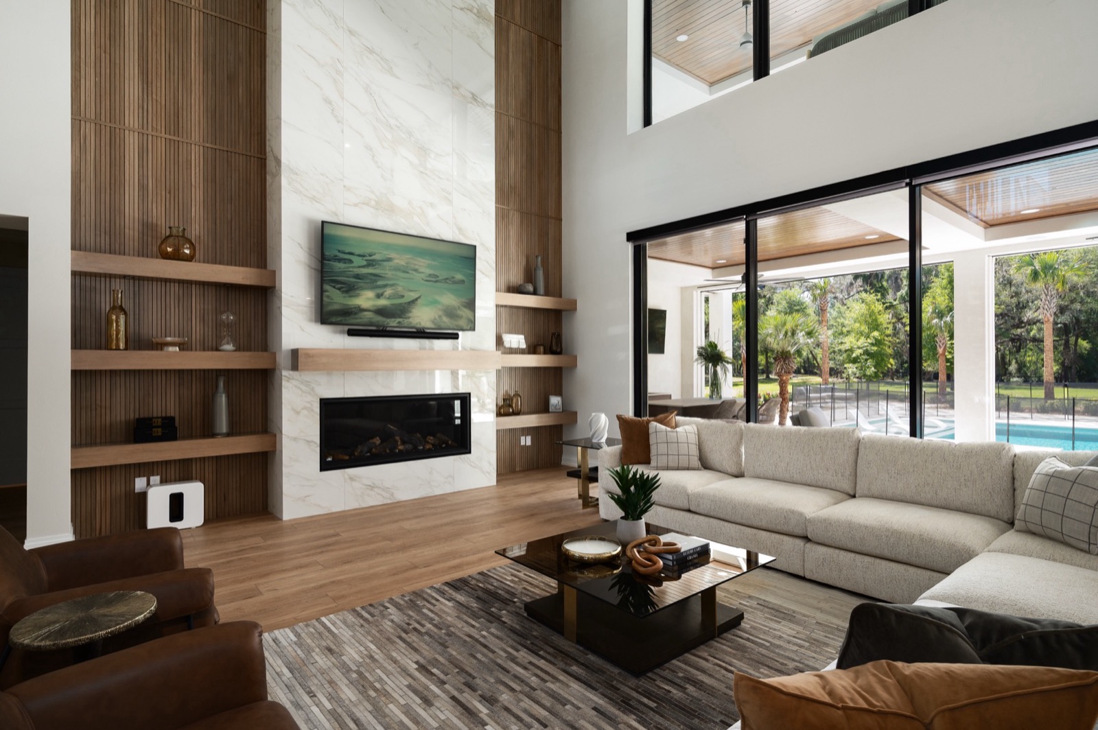 Motorized roller shades, shown raised